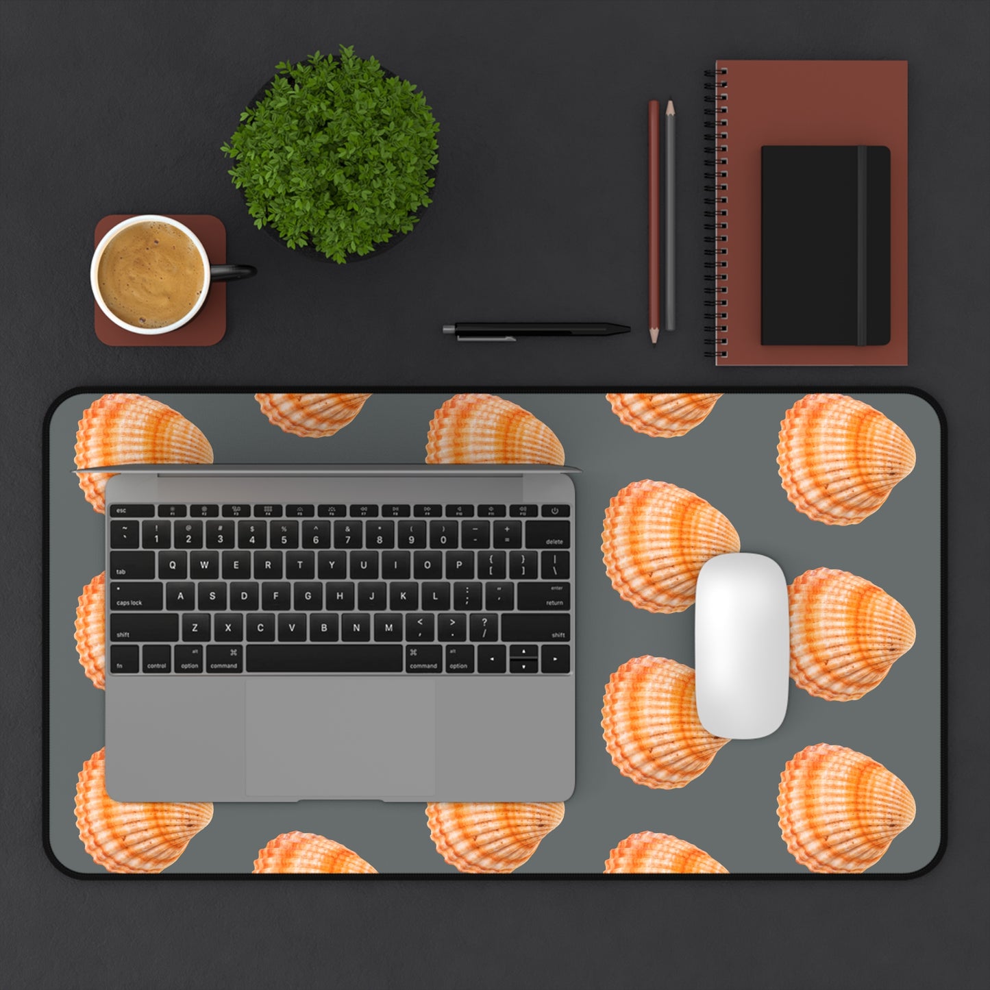 Tropical Mouse Pad/Desk Mat, 3 Sizes - Seashell Design, Perfect for Home Office / Orange Scallop, Dark Grey
