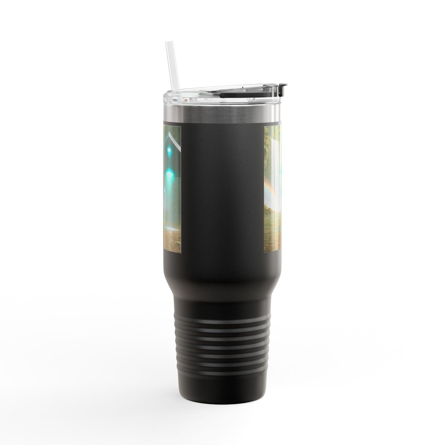 Insulated Travel Mug, 40oz / UFO and Waterfall in Rainforest