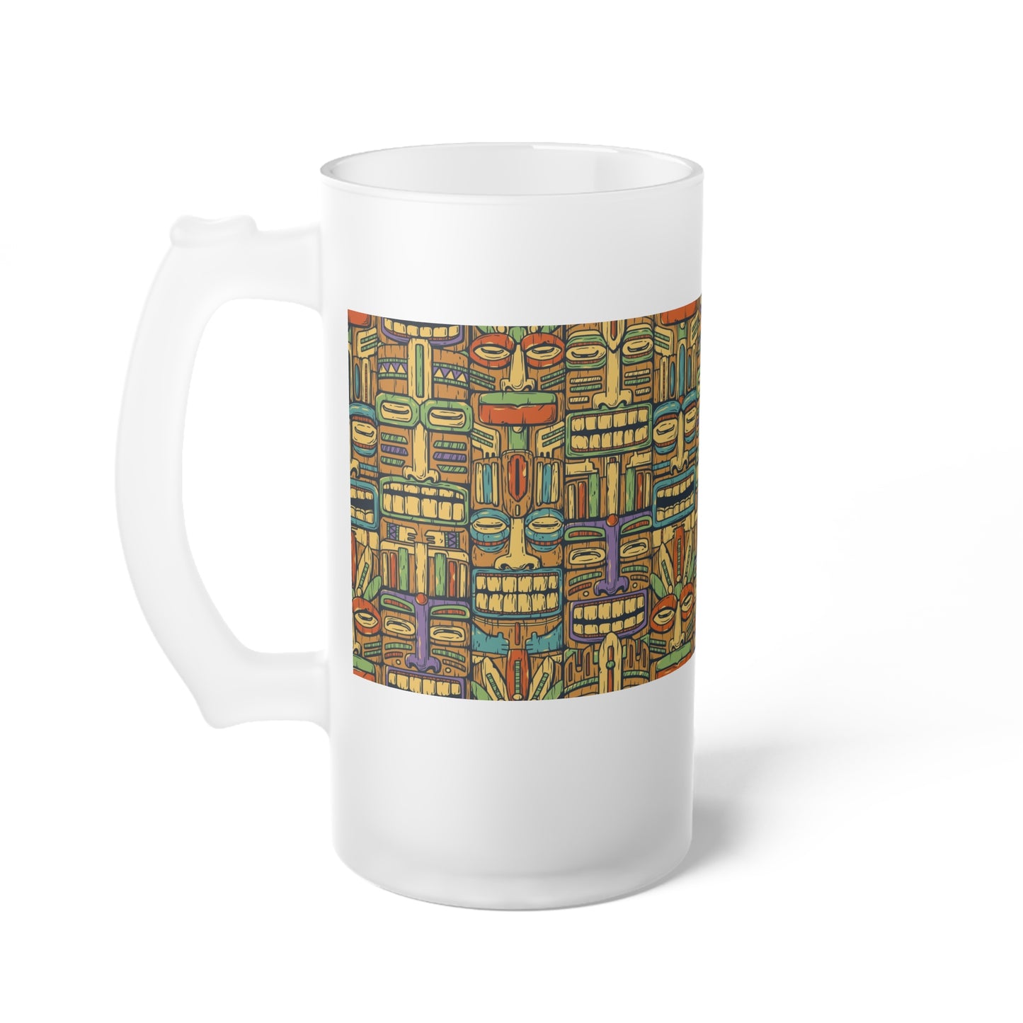 Frosted Glass Beer Mug, Colorful Tiki Party