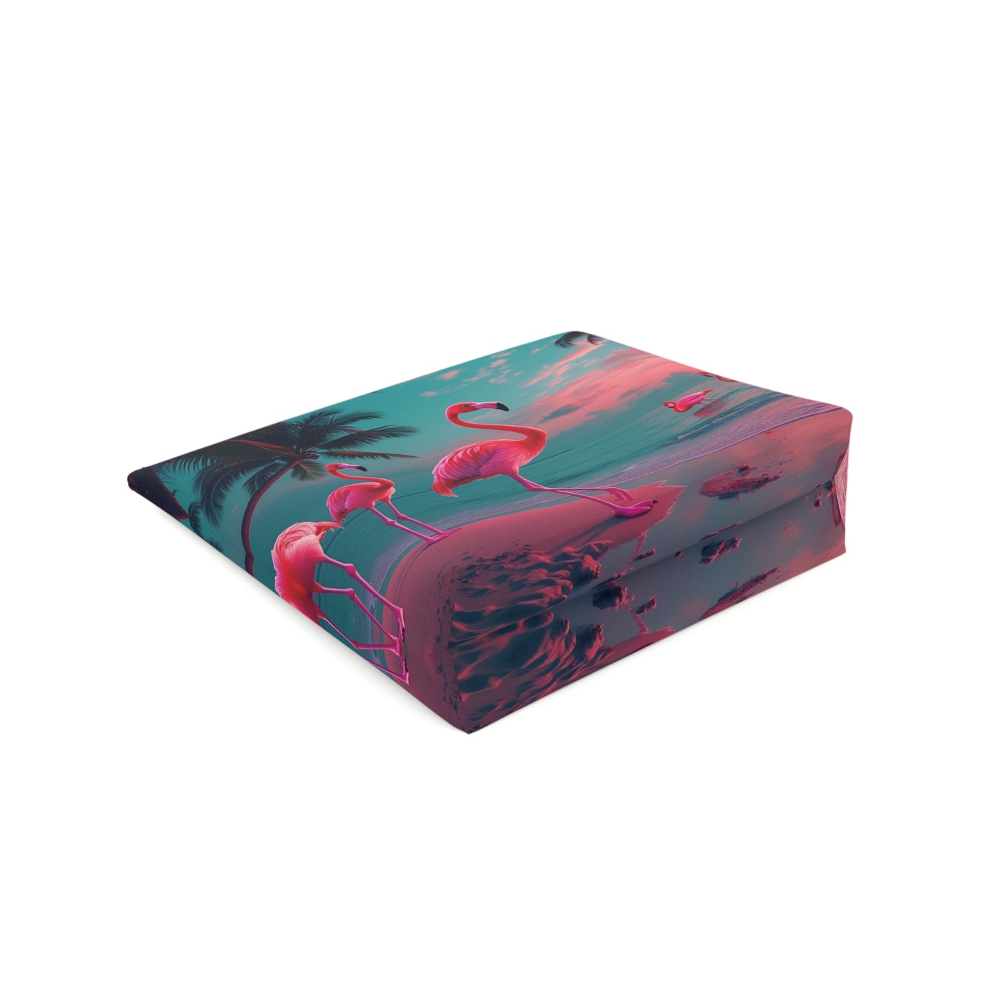 Tropical Cotton Cosmetic Bag, Makeup Pouch, 5 Sizes / Neon Flamingos at Night