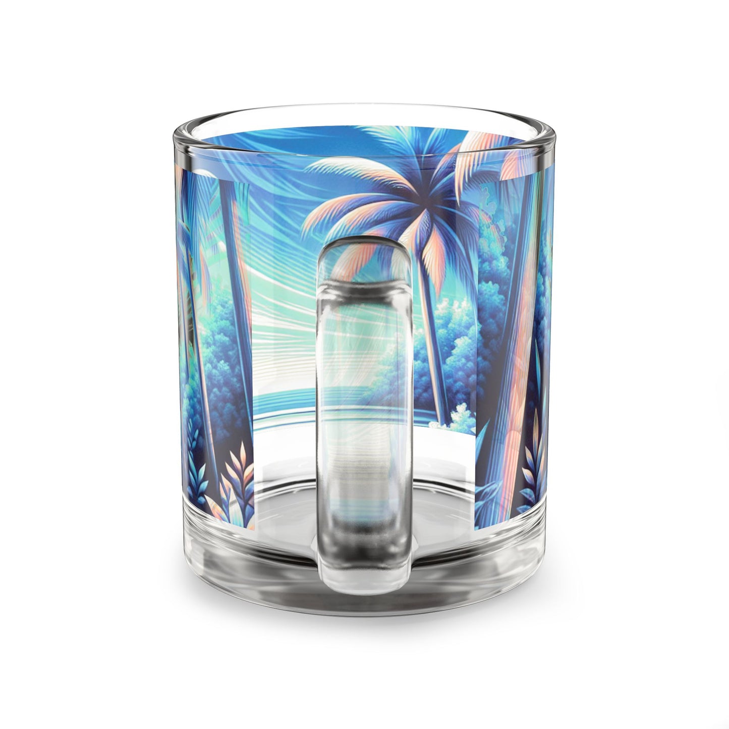 Tropical Glass Mug - 10oz Coffee Cup / Neon Beach