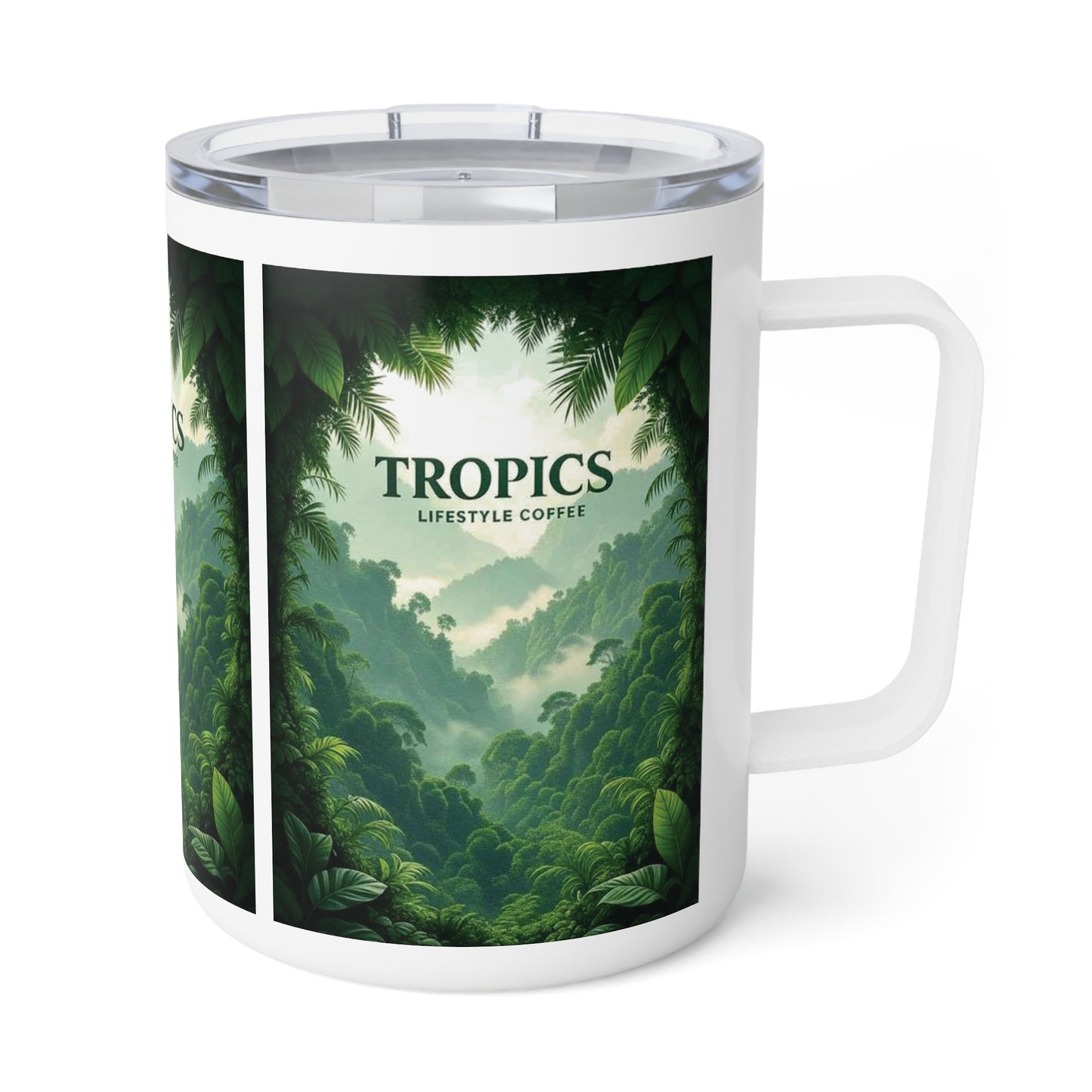 Tropical Insulated Coffee Mug, 10oz / Rainforest View Logo