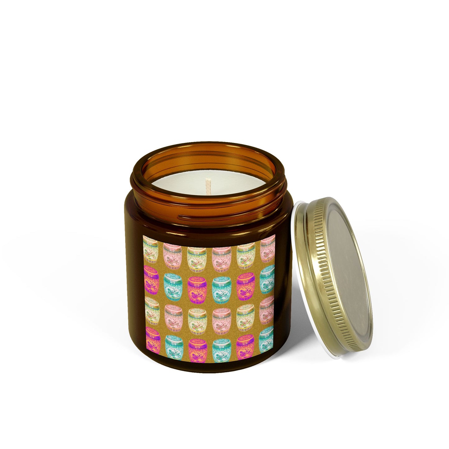 Scented Candles, Coconut Apricot Wax (4oz, 9oz) - Pop Art Porcelain Stools, Repeat Gold