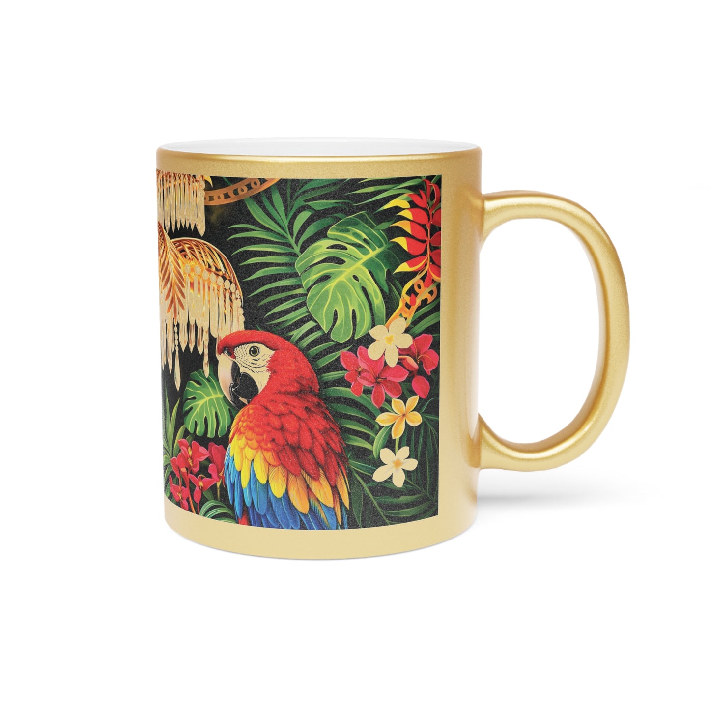 Tropical Chandelier Metallic Mug — Gold & Silver Floral Travel Coffee Cup
