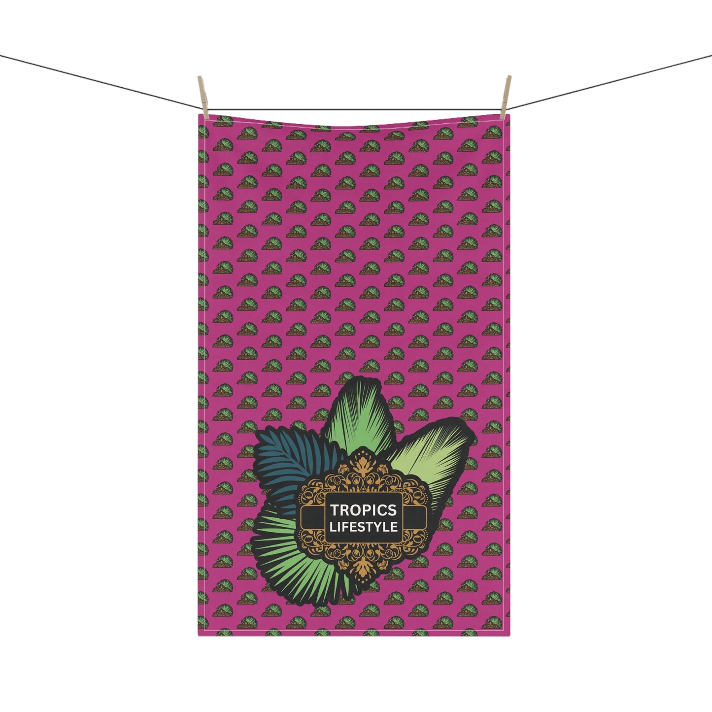 Tea Towels (cotton, poly), Tropics Lifestyle Deco Plant Logo, Micros Pink