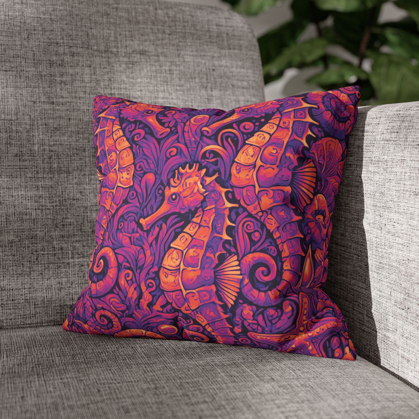 Faux Suede Square Pillowcase - Seahorse Trio, Heatwave