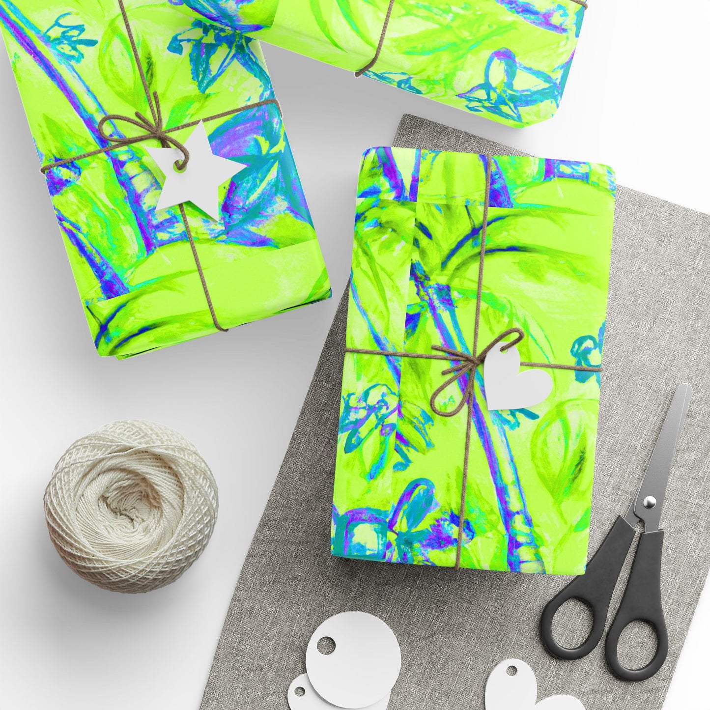 Wrapping Paper - Tropical Gift Wrap for All Occasions, 3 Sizes/2 Finishes / Tropical Doodles, Lime