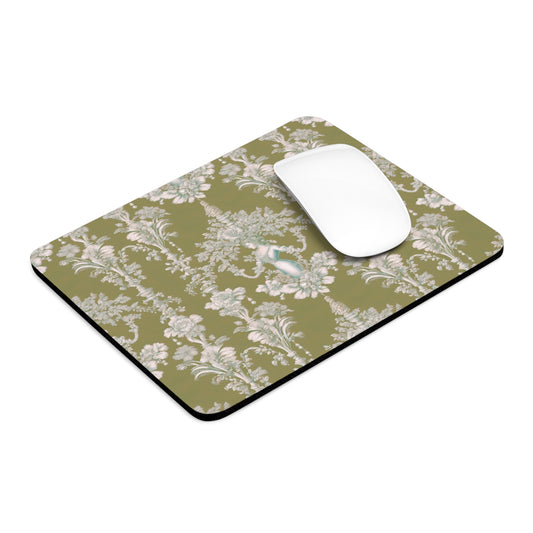 Tropical Mouse Pad, 2 Shapes - Beach Vibes for Home Office & Gamer / Pearl Lady Toile, Highborn Green