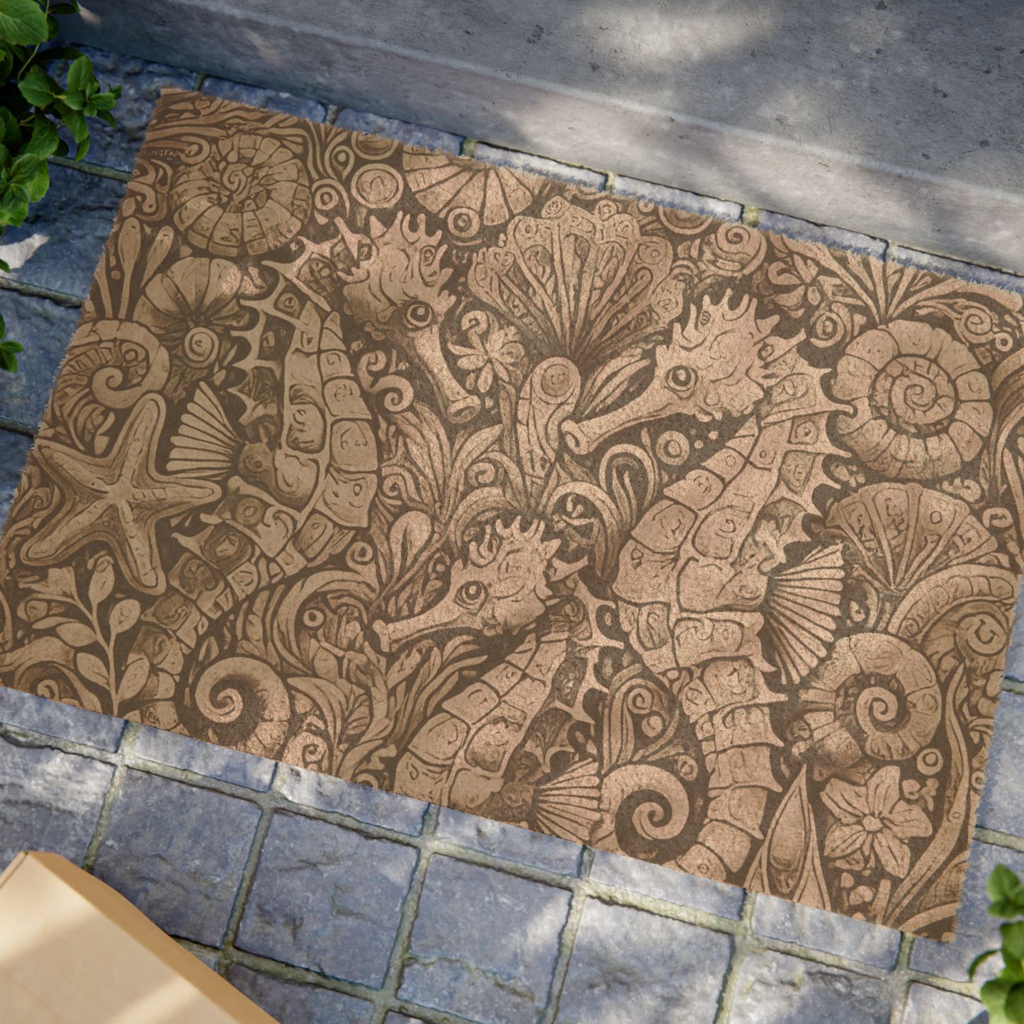 Tropical Doormat - Vibrant Coconut Fiber Entrance Mat / Seahorse Trio