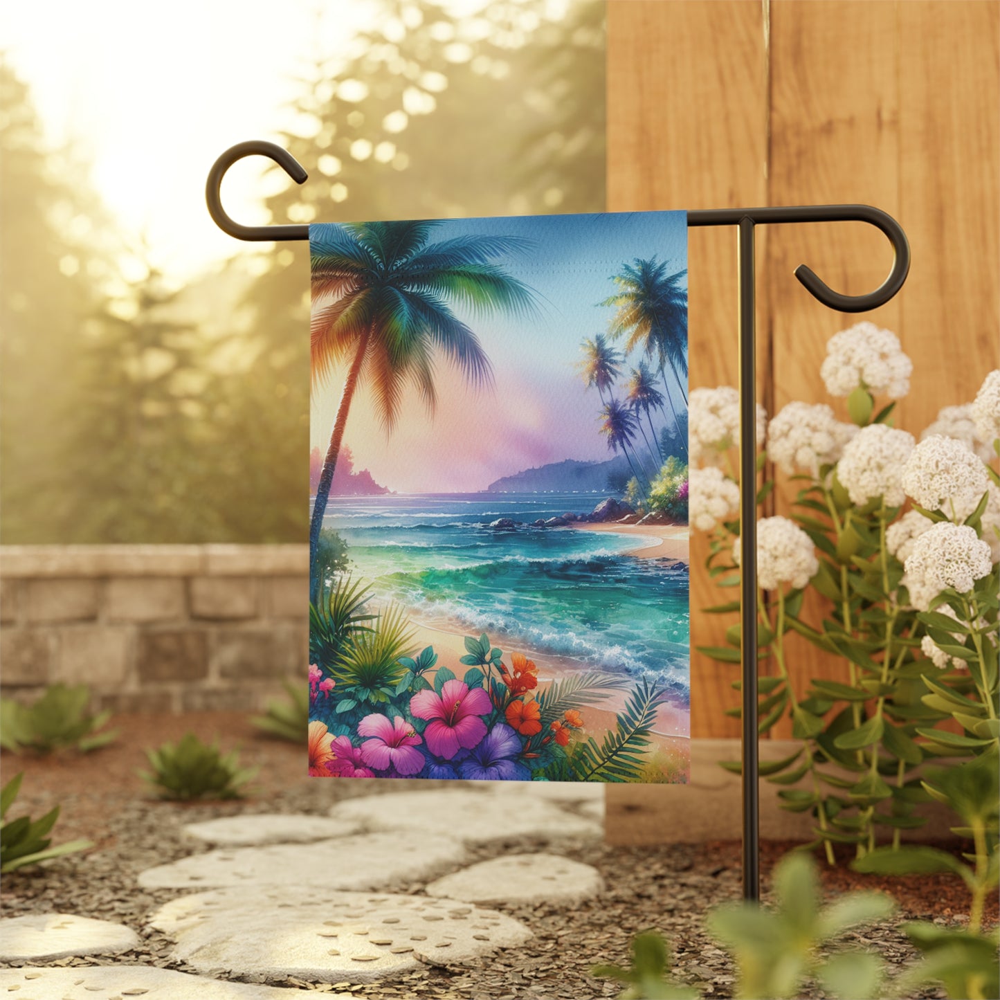 Tropical Garden Flag - Perfect for Outdoor Decor / Bay of Peace Beach Design