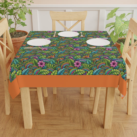 Rainforest Blooms/Crusta Orange ~ Square Tablecloth, 55" x 55"