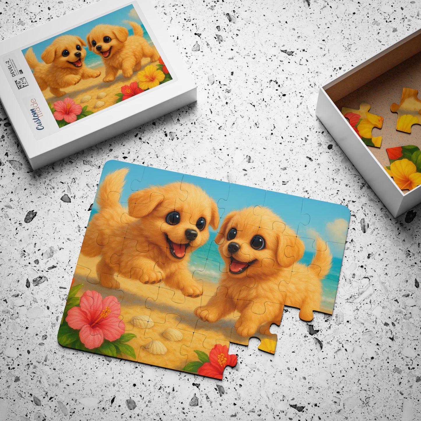 Tropical Paradise Kids' Puzzle - 30-Piece Puzzle for Fun and Learning / Two Puppies on the Beach
