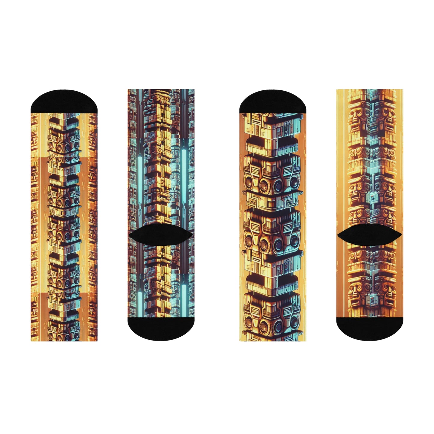 Cushioned Crew Socks - Techno Tiki Totems