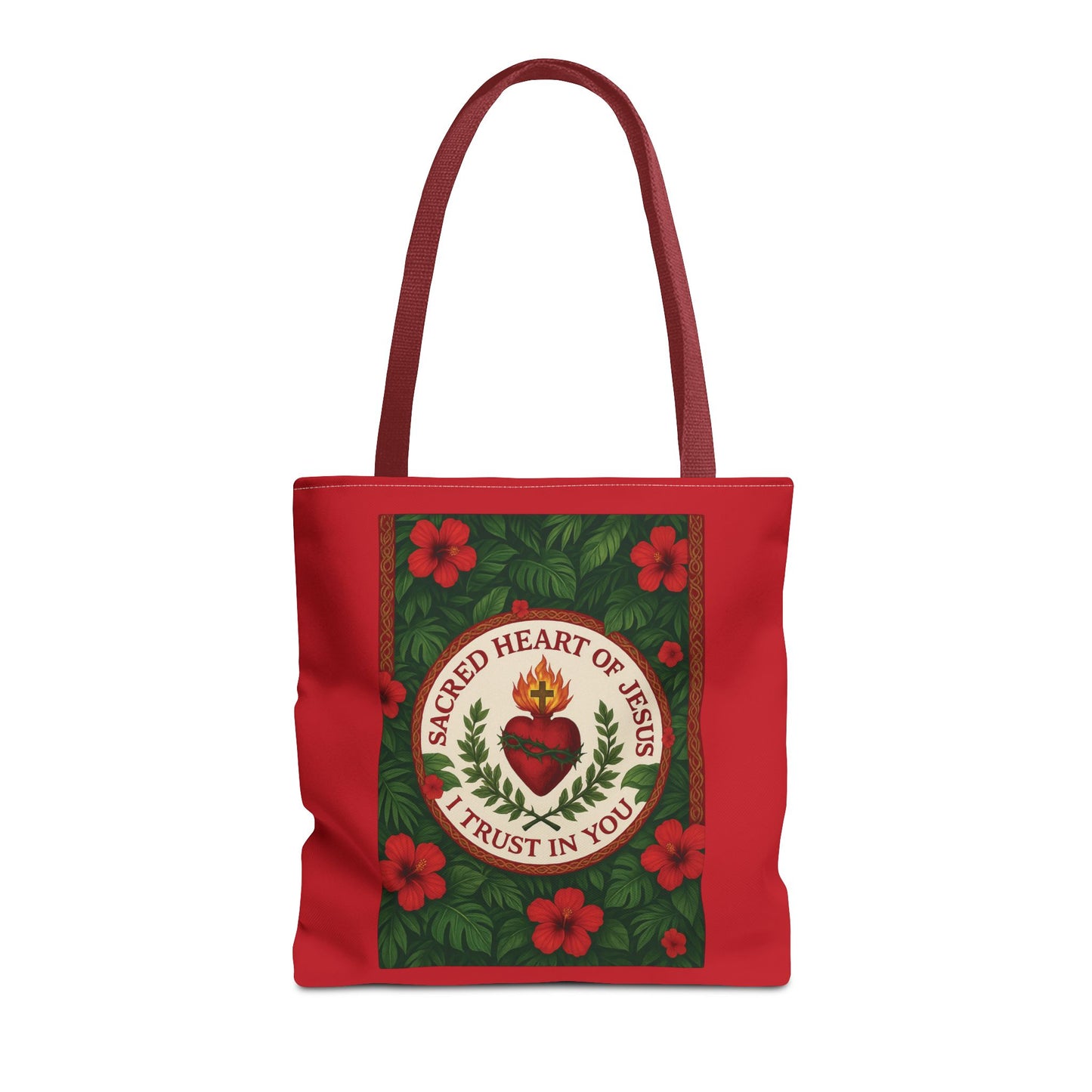 Religious Tote Bag - 3 Sizes / Sacred Heart of Jesus Prayer, Red