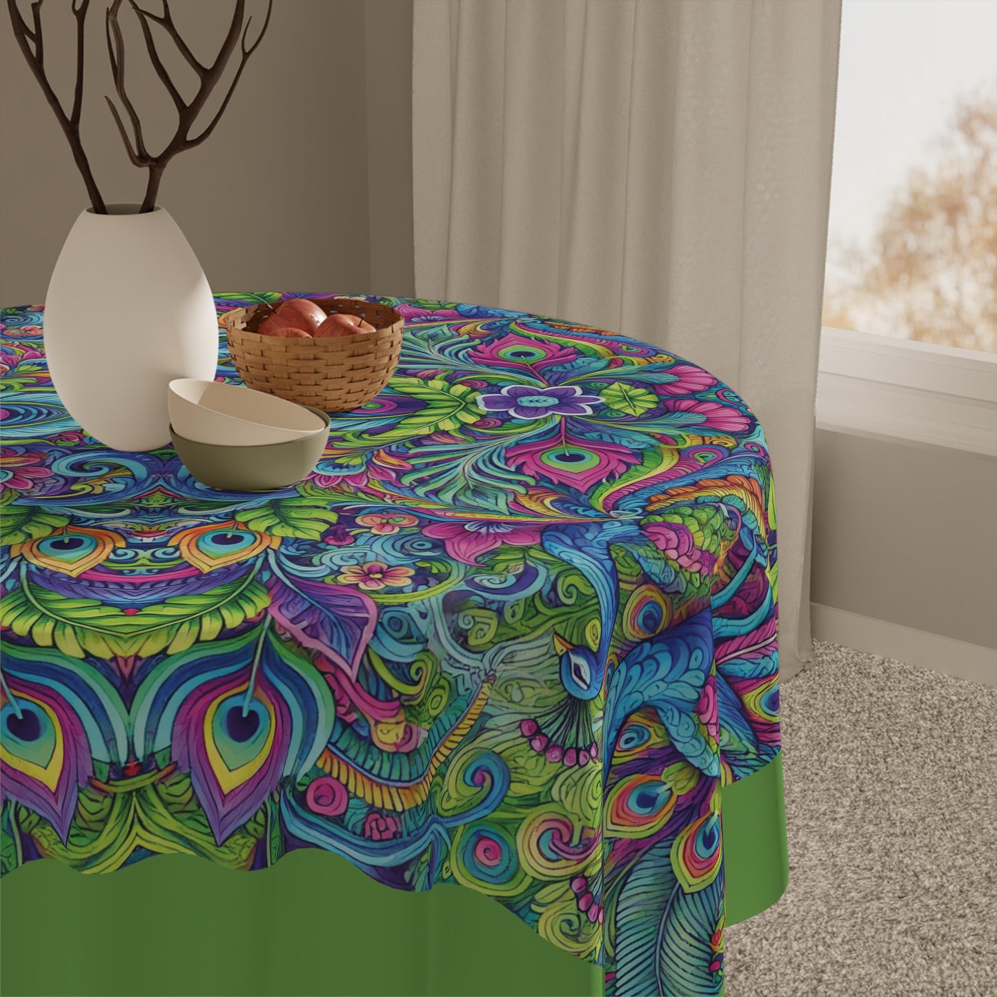 Peacock Prism/Green ~ Square Tablecloth, 55" x 55"