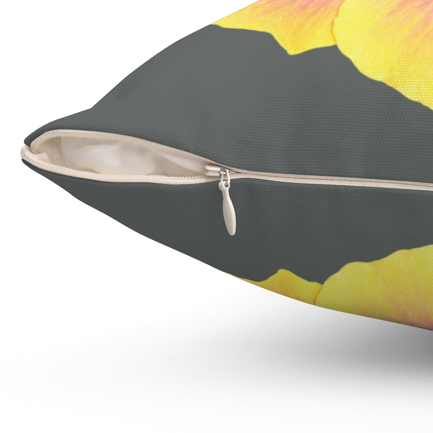 Decorative Pillow - Accent Cushion, 4 Sizes / Photo Yellow Hibiscus, Dark Grey