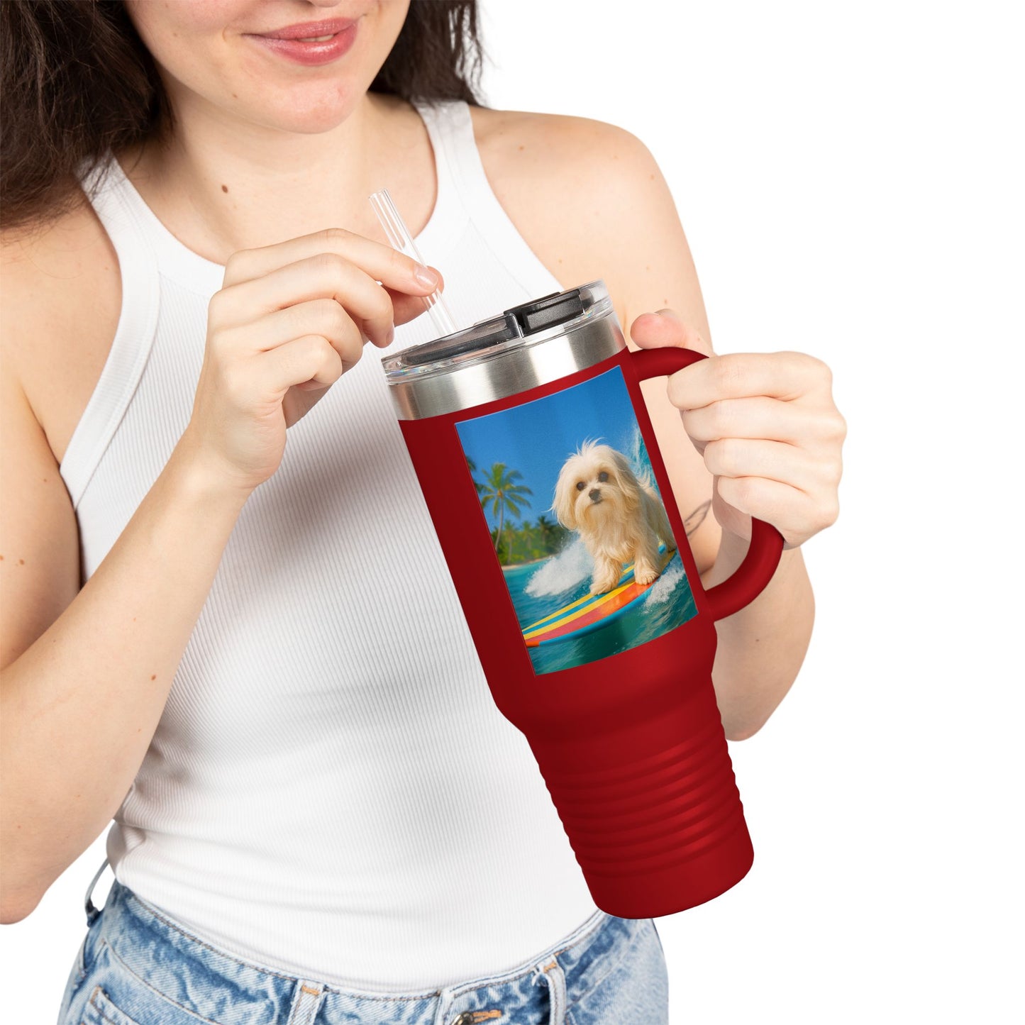 Puppy Ariel the Dog Surfer Insulated Travel Mug - 40oz - Perfect for Outdoor Adventures