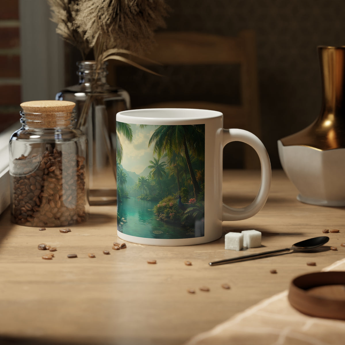 Jumbo Mug, 20oz, Restful Peacock | Tropical Coffee Cup