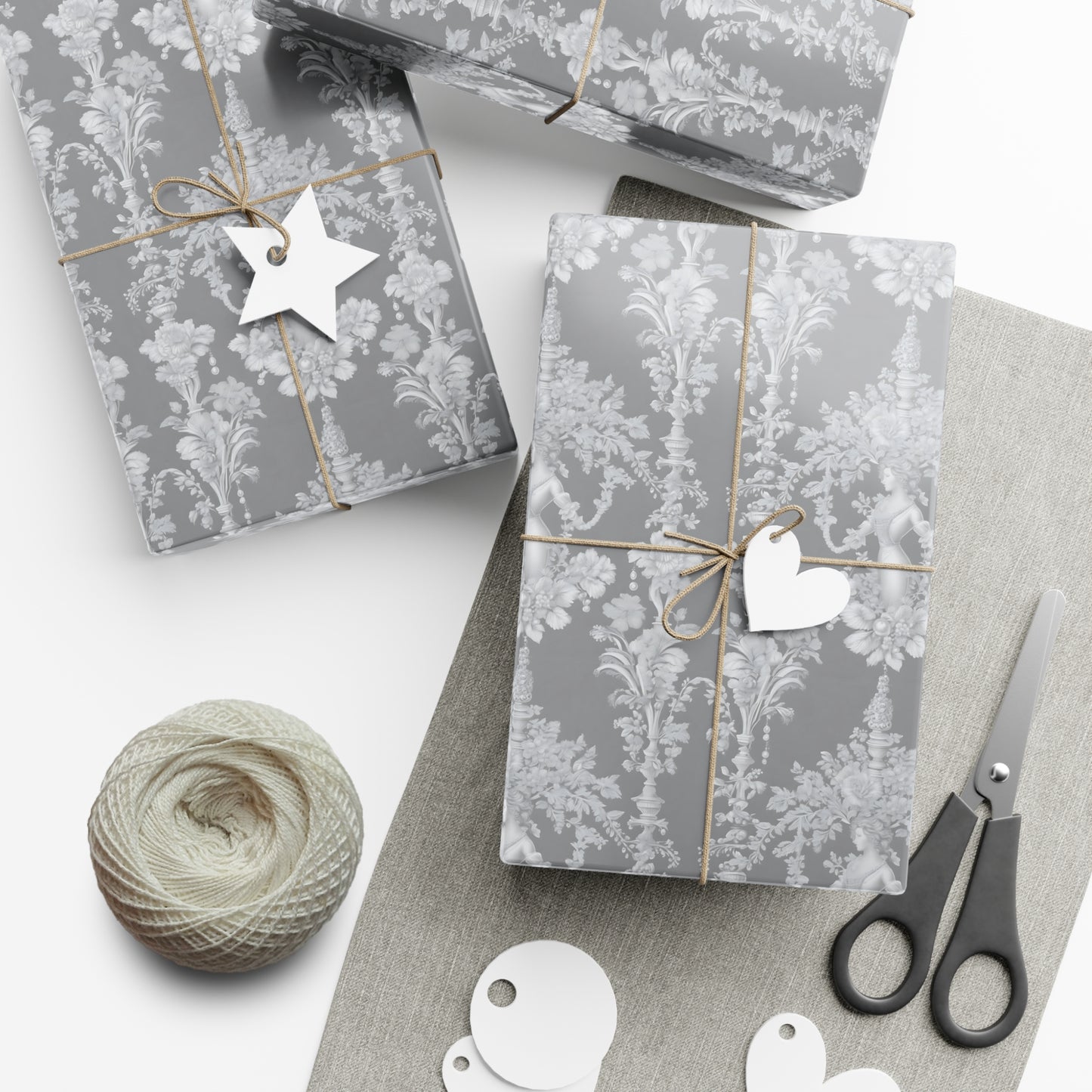 Wrapping Paper - Tropical Gift Wrap for All Occasions / 3 Sizes, 2 Finishes / Pearl Lady Toile, Slate