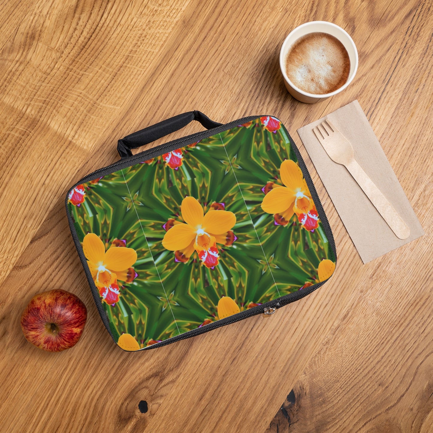 Copy of Orange Orchid Kaleidoscope Lunch Bag - Eco-Friendly Insulated Tote, Adult and Child Lunchbox / Perfect for Picnics, Beach Outings