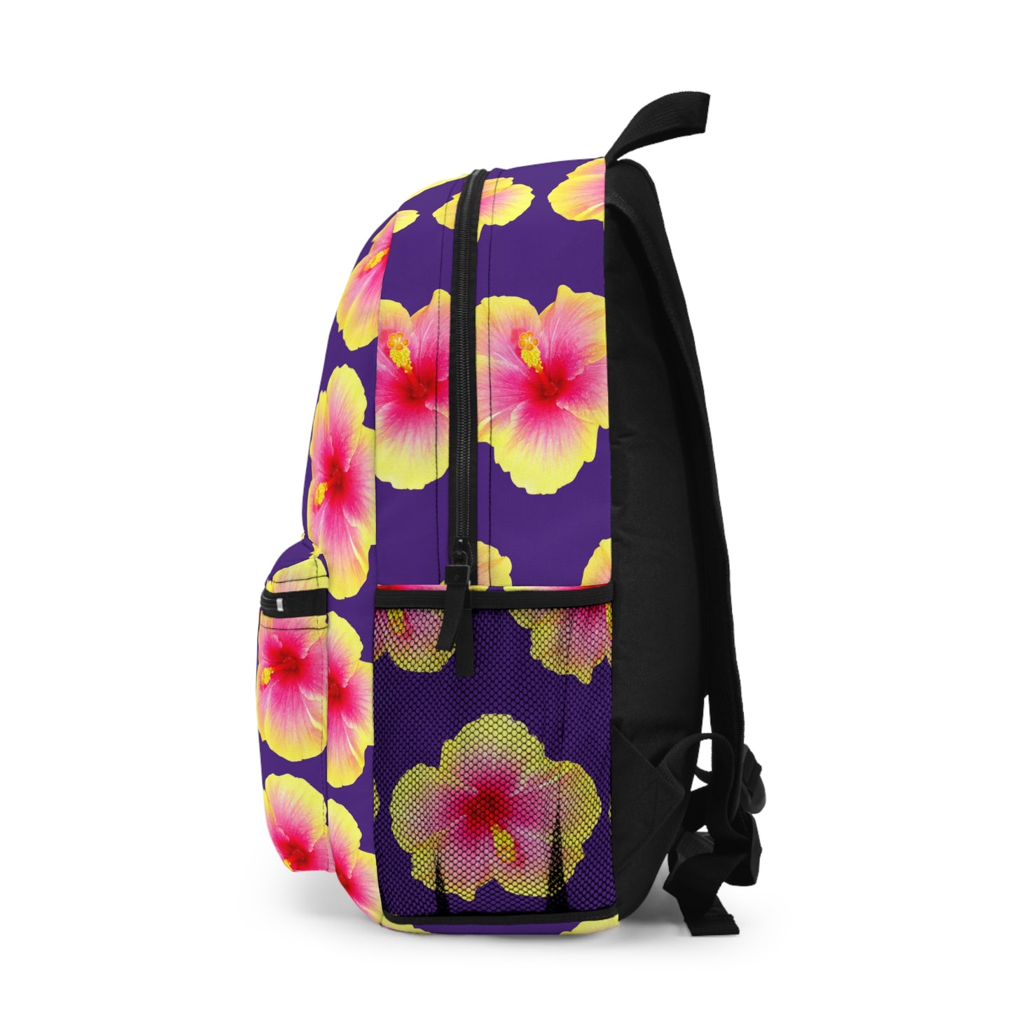Tropical Backpack / Yellow & Pink Hibiscus Flower/Purple