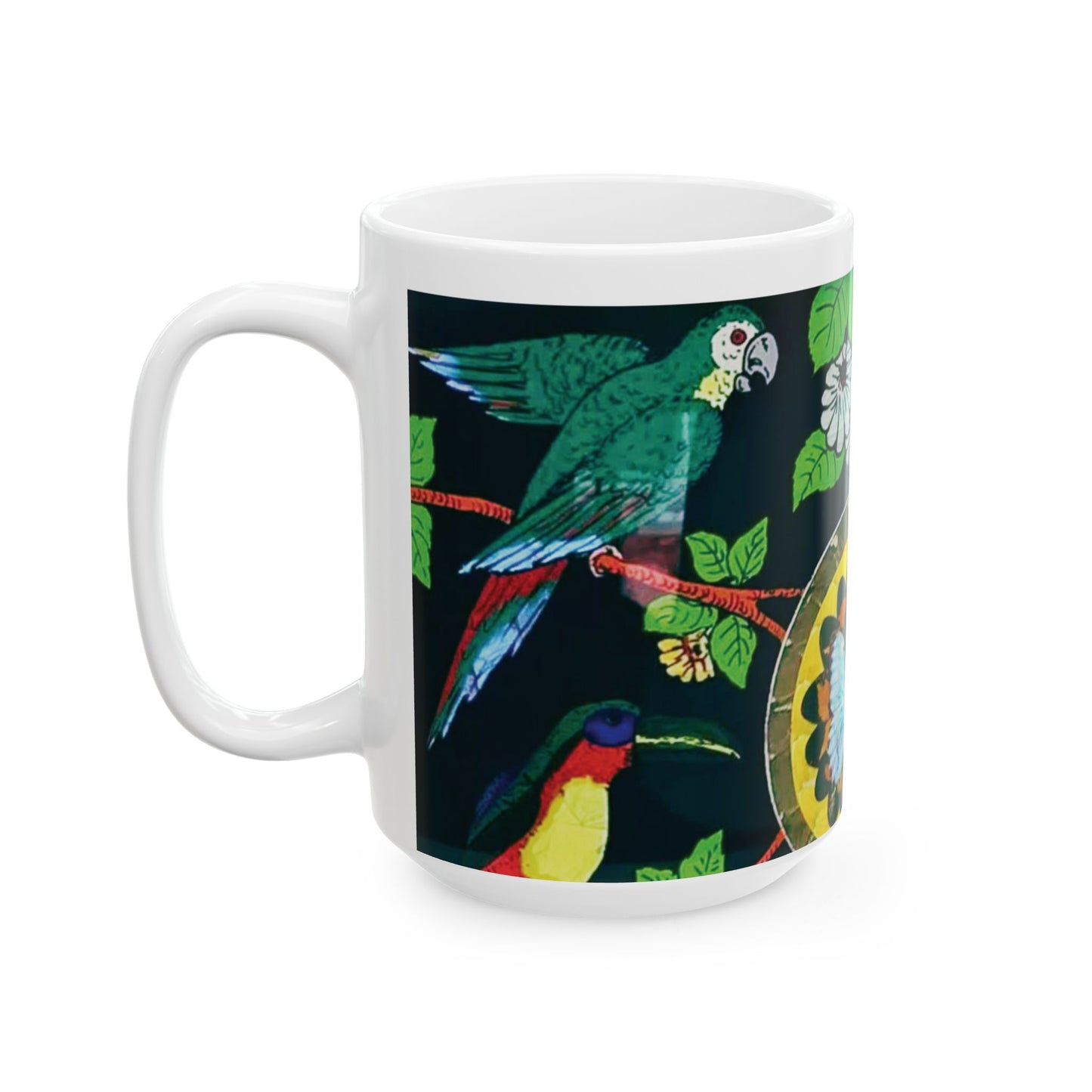 Ceramic White Mug - 11oz & 15oz - Parrots & Butterfly/Real Wings