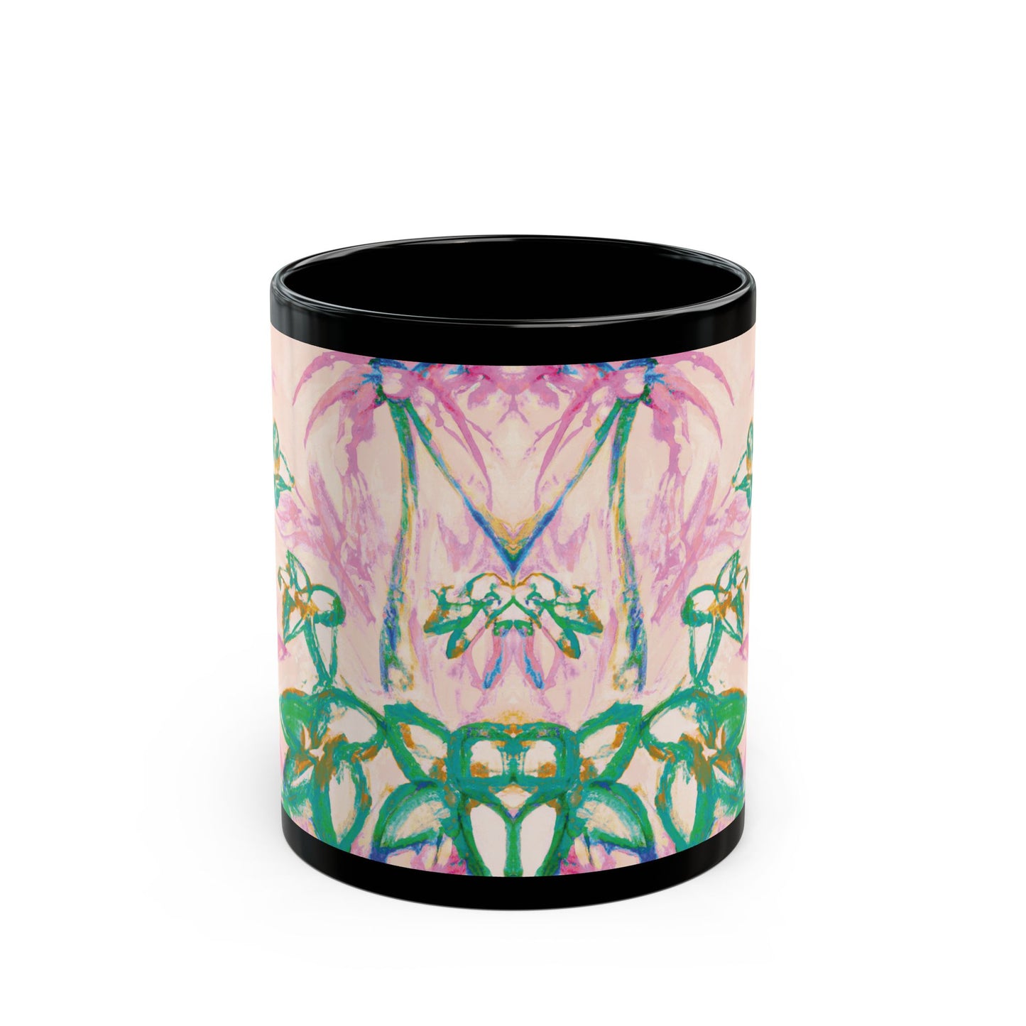 Black Coffee Mug - Tropical Doodles, Pink