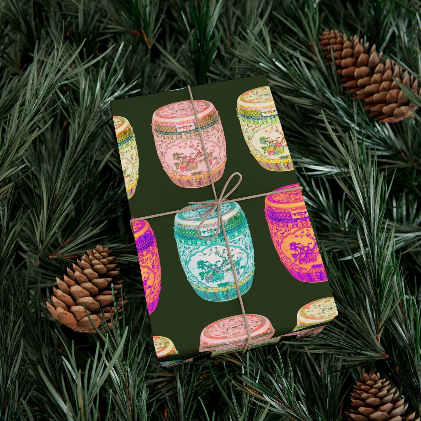 Wrapping Paper - Tropical Gift Wrap for All Occasions / 3 Sizes, 2 Finishes / Pop Art Porcelain Stools, Black