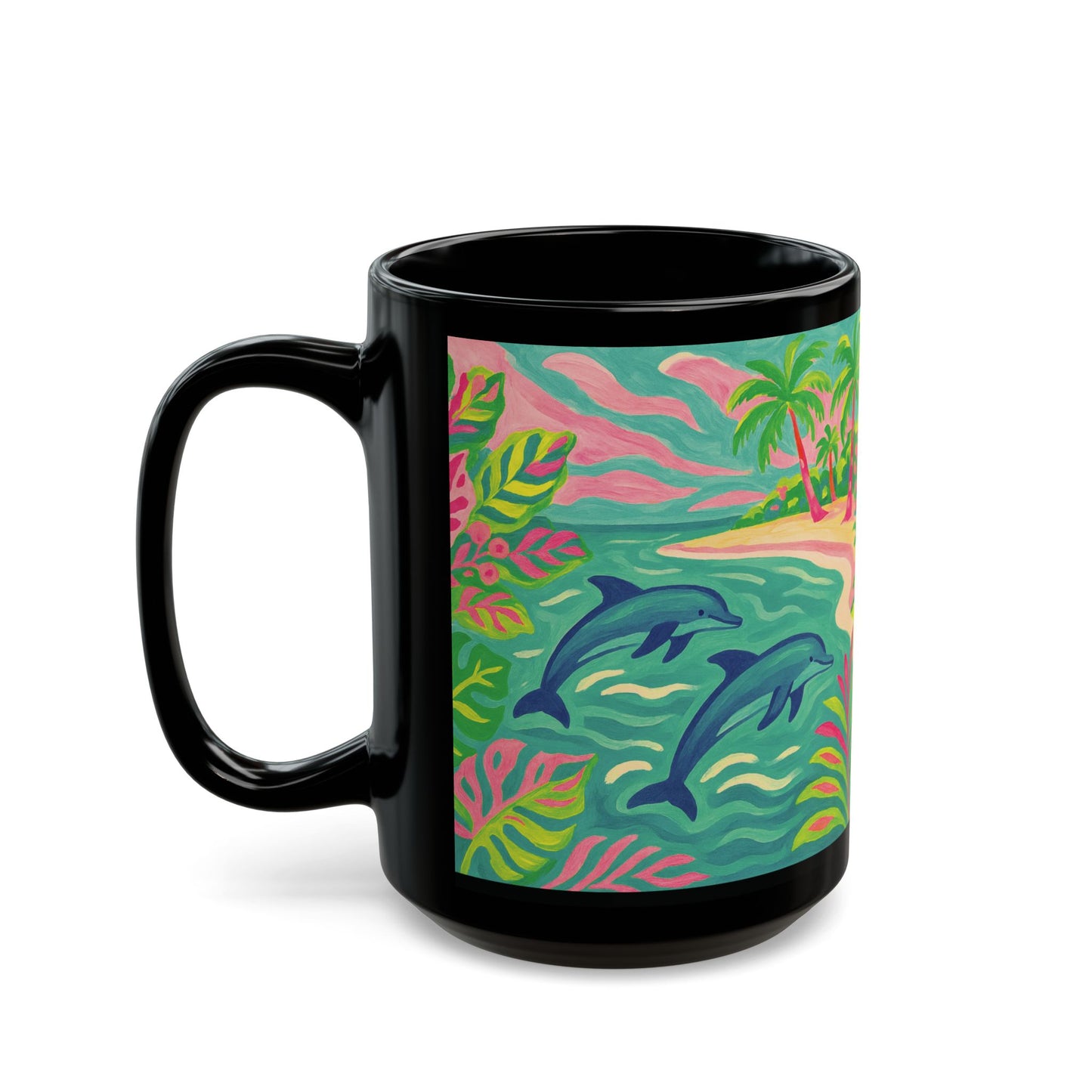 Black Coffee Mug - Dancing Dolphins