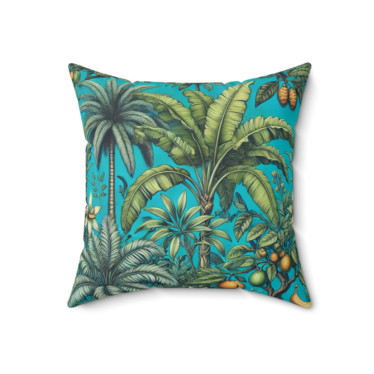 Tropical Pillow, 4 sizes - Colorful Spun Polyester Square Cushion / Tropical Fruit, Turquoise