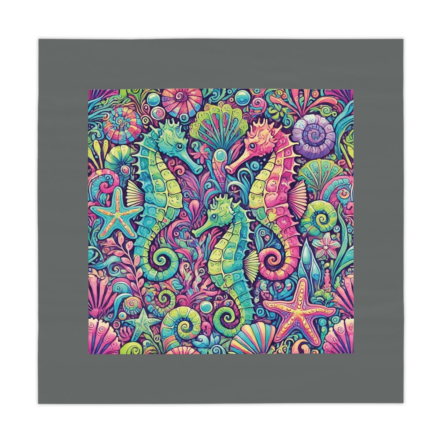 Seahorse Trio/Dark Grey ~ Square Tablecloth, 55" x 55"