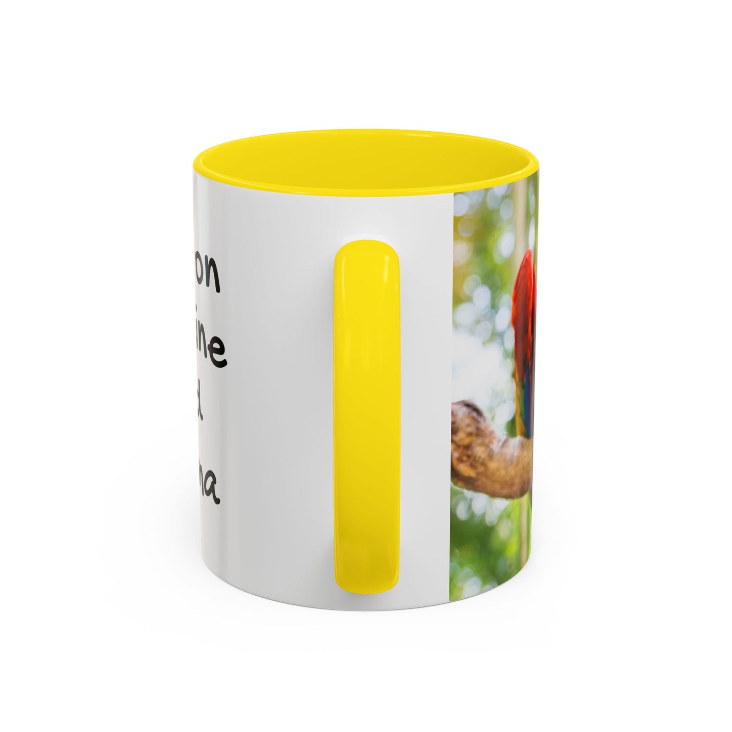 Accent Coffee Mug (11, 15oz), "I Run on Caffeine and Drama!" Parrot / Various Colors