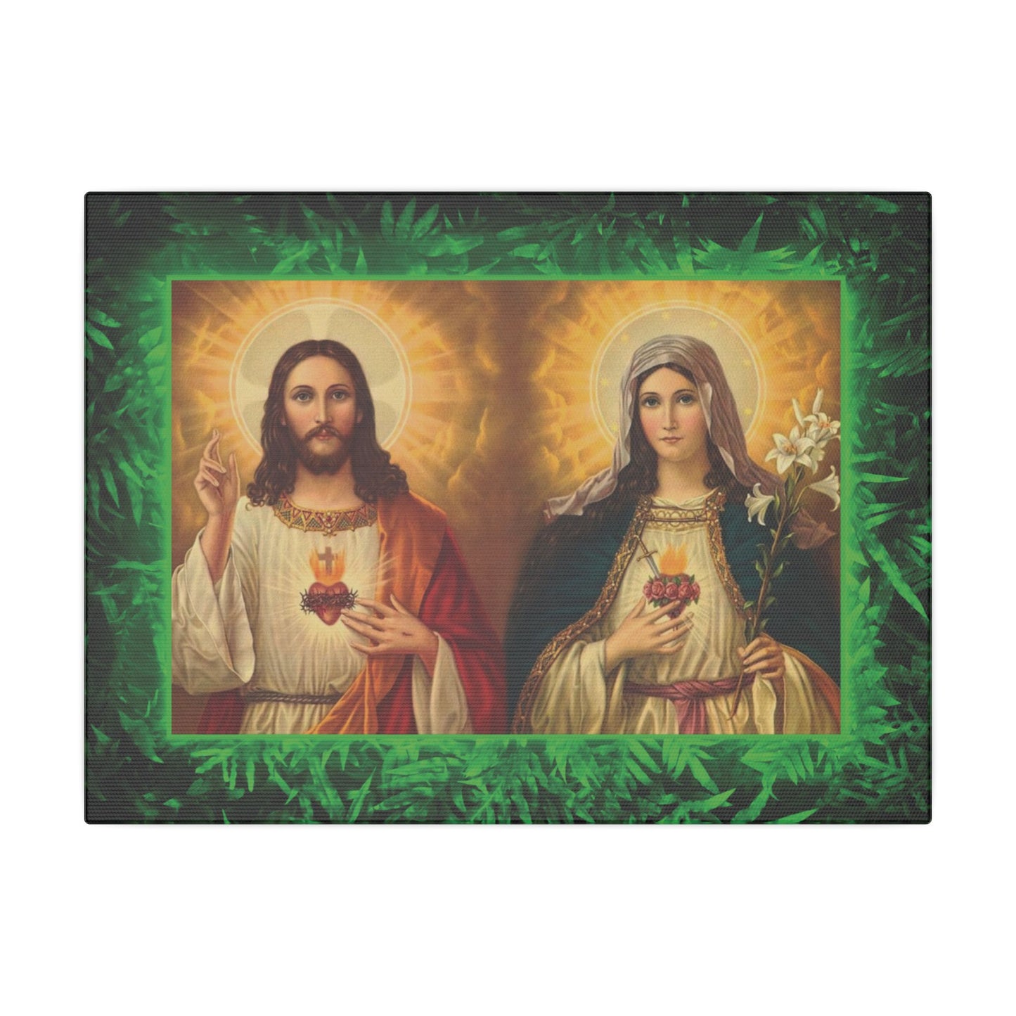 "Tropical Glow Jesus and Mary" Religious Canvas Artwork - Stretched Canvas Print / Byzantine Icons