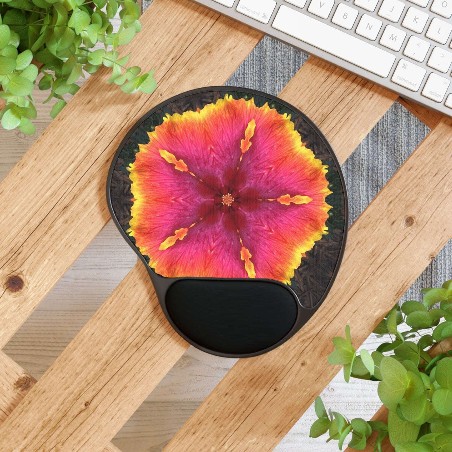 Mouse Pad With Wrist Rest, Hibiscus Kaleidoscope #1