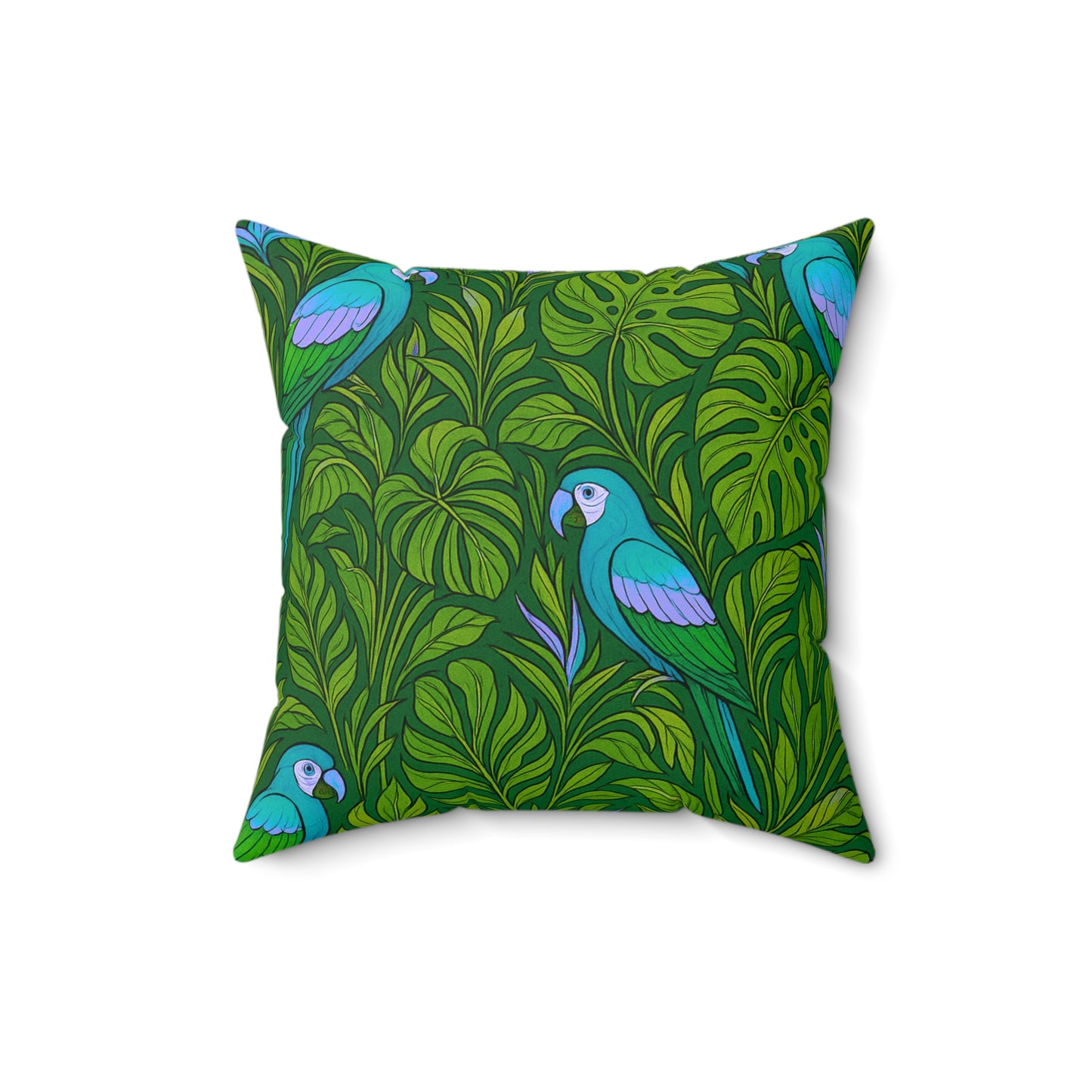 Tropical Pillow, 4 sizes - Colorful Spun Polyester Square Cushion / Parrot Family, Blue