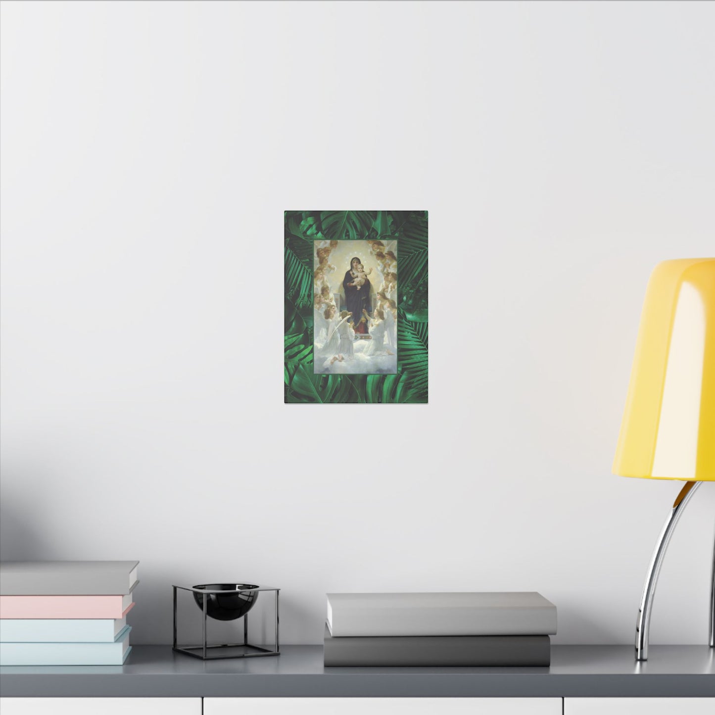 "Tropical Rainforest Our Lady With Angels" Religious Canvas Artwork - Stretched Canvas Print / Virgin Mary & Jesus