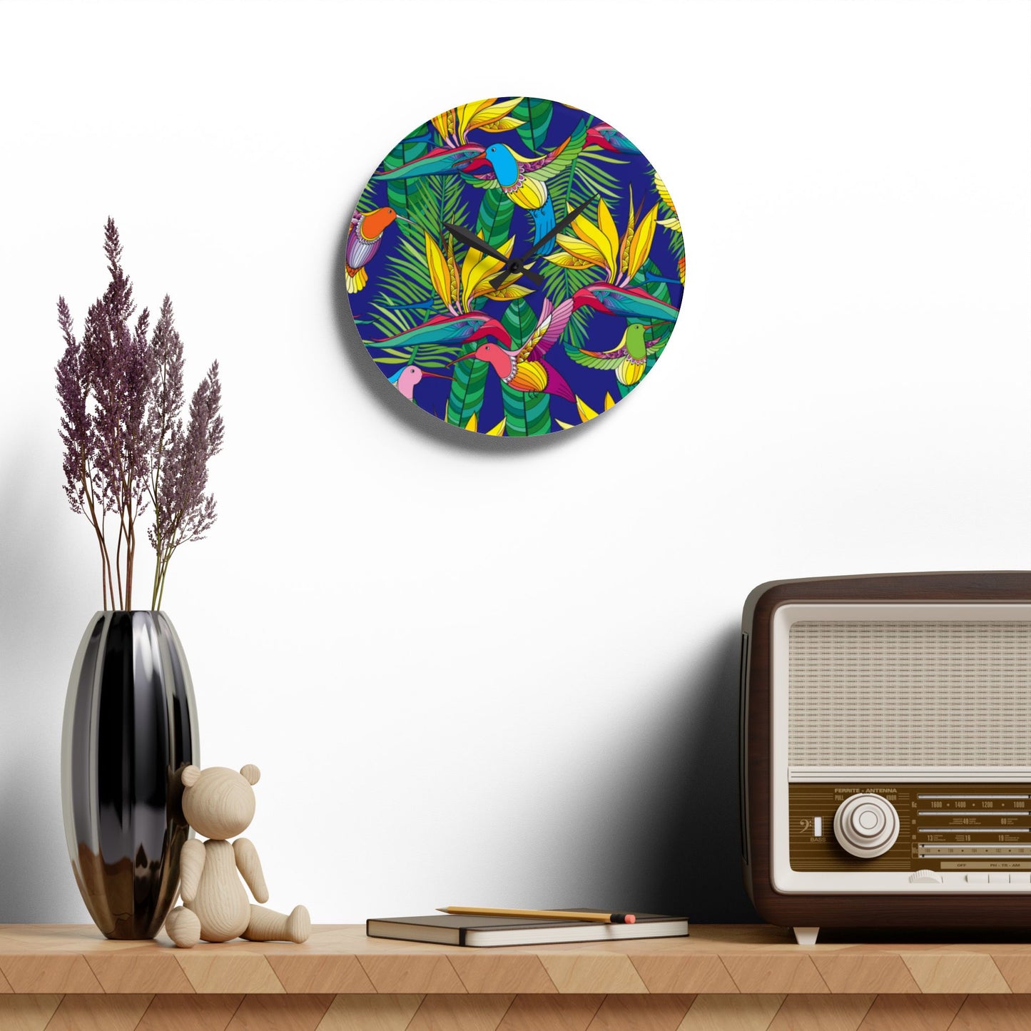 Acrylic Wall Clock, Bird of Paradise Toile