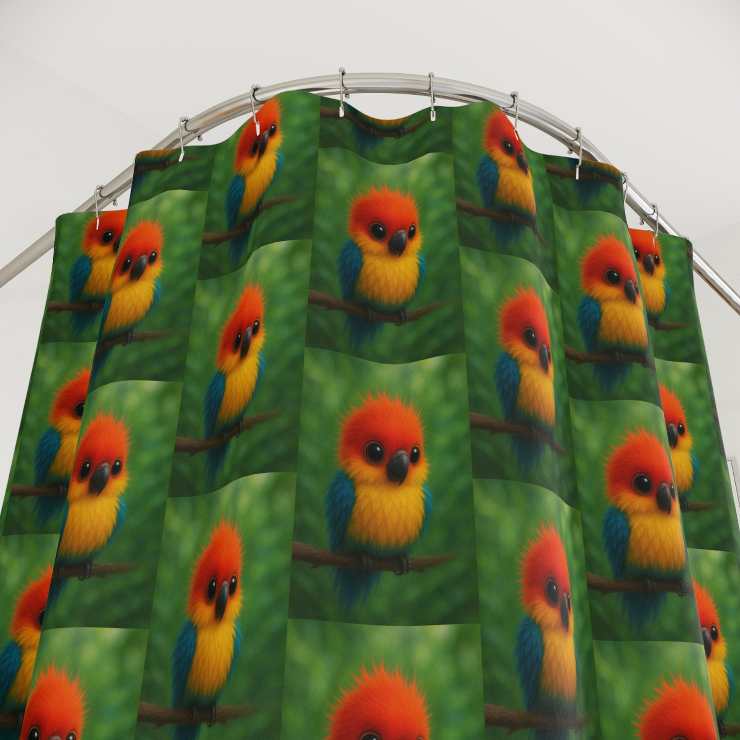 Tropical Shower Curtain - Rainforest Bathroom Decor / Baby Parrots