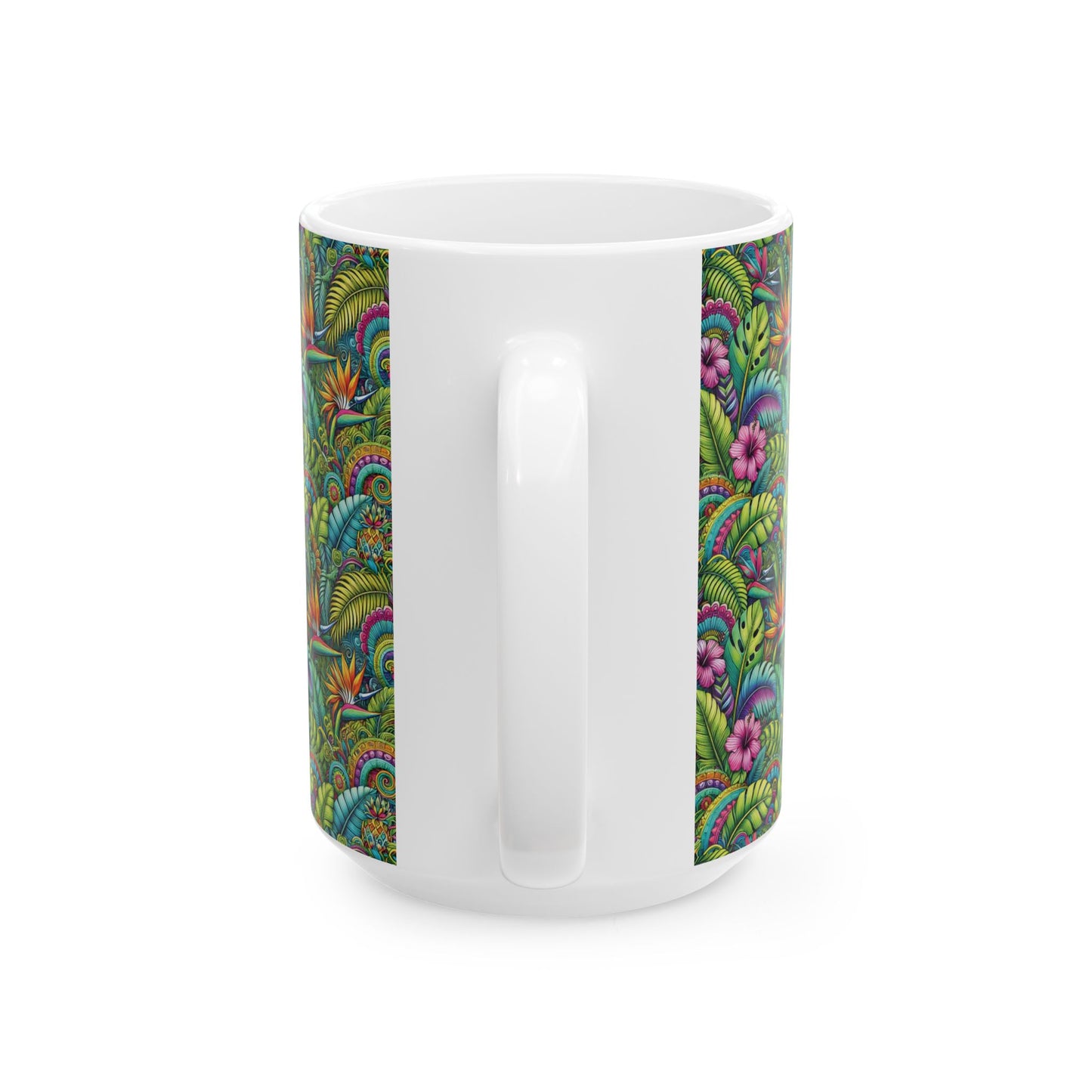 Ceramic White Mug - 11oz & 15oz, Rainforest Blooms