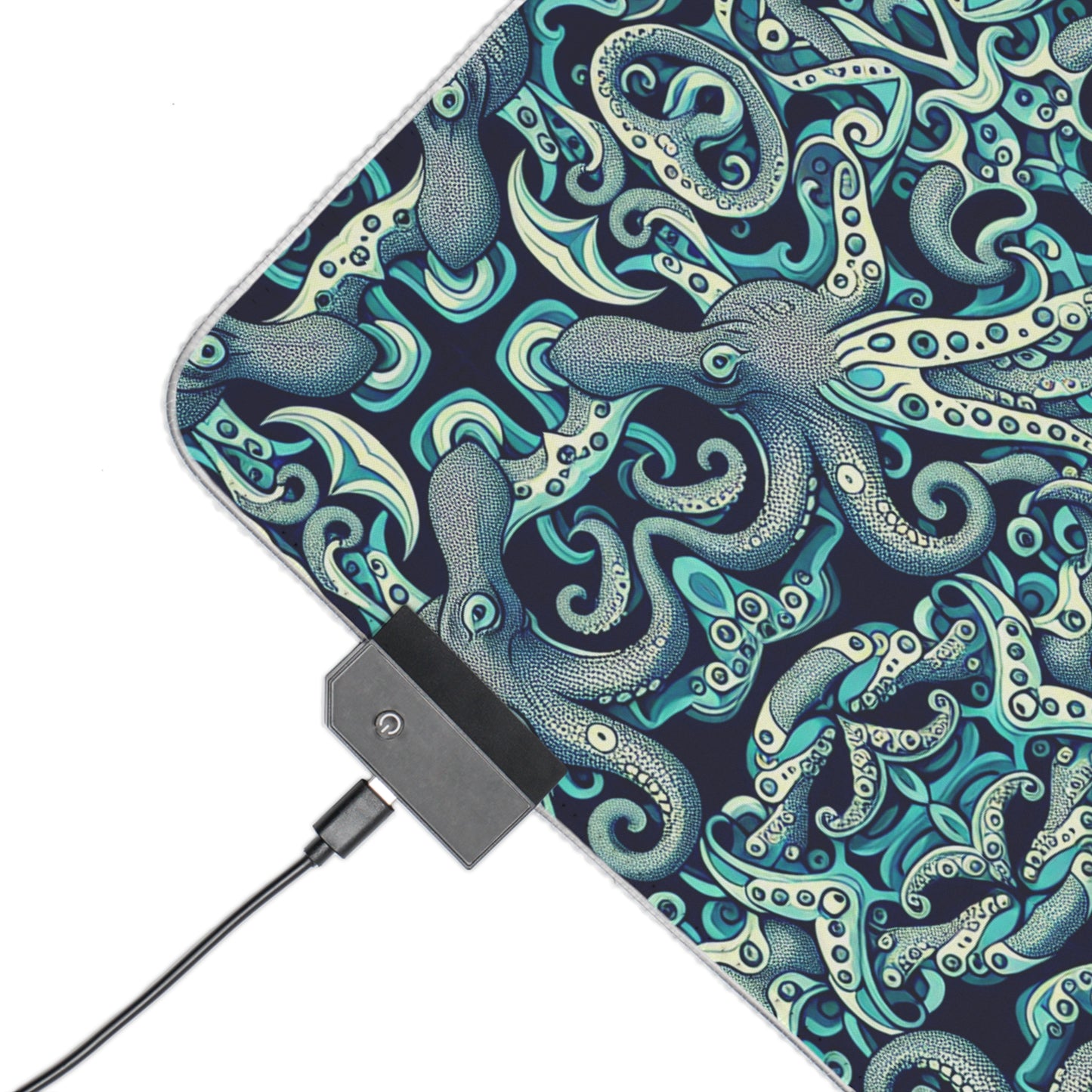 LED Gaming Mouse Pad With Vibrant RGB Lighting, 4 Sizes / Twisted Aqua Octopus