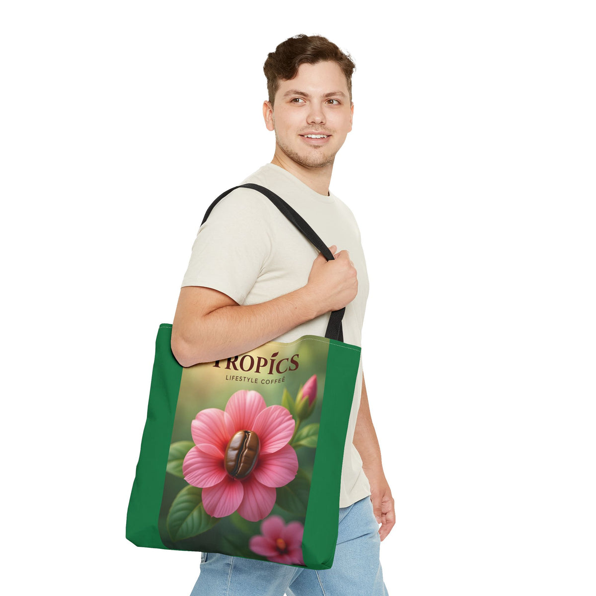 Pink Flower/Green TLCoffee Tote Bag - 3 Sizes