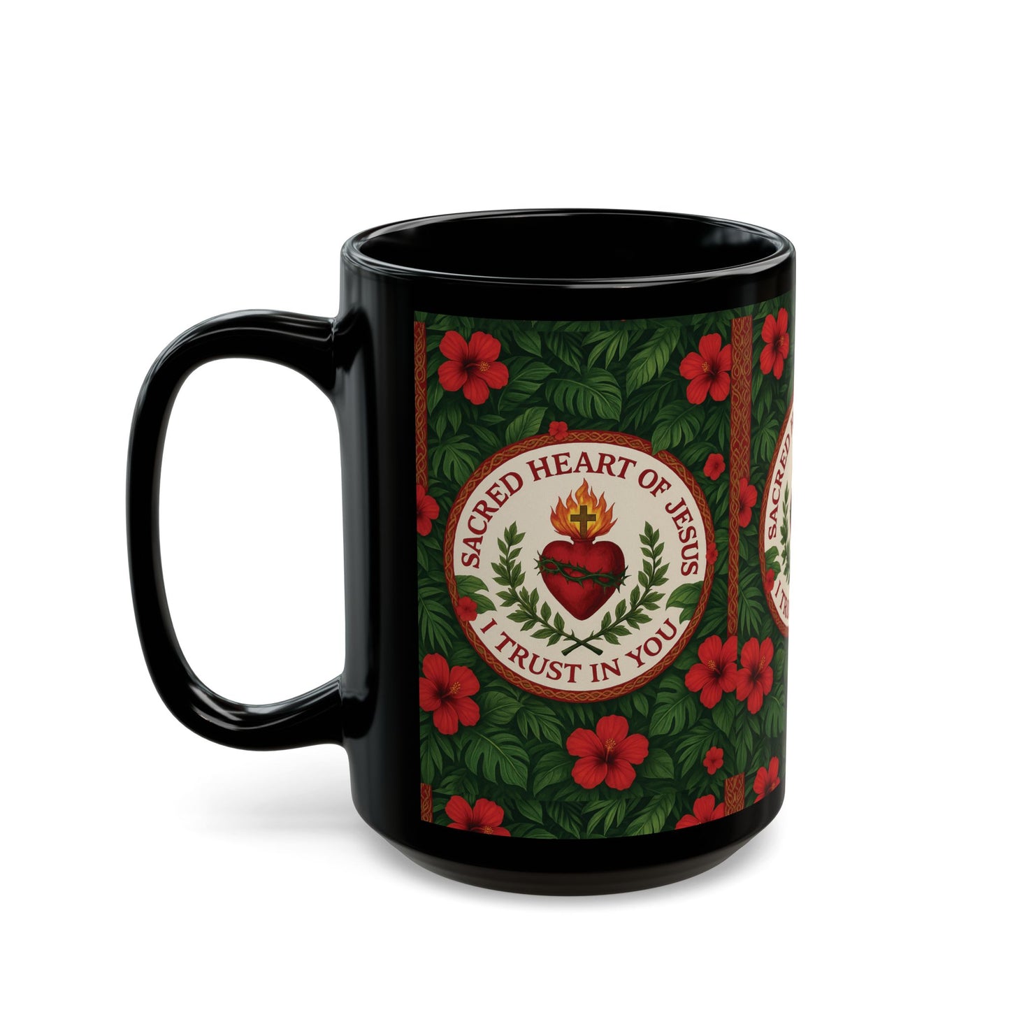 Religious Black Coffee Mug - Sacred Heart of Jesus Prayer