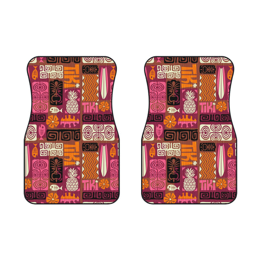 Tropical Tiki Poster Pink/Orange Front Car Mats - SET of 2