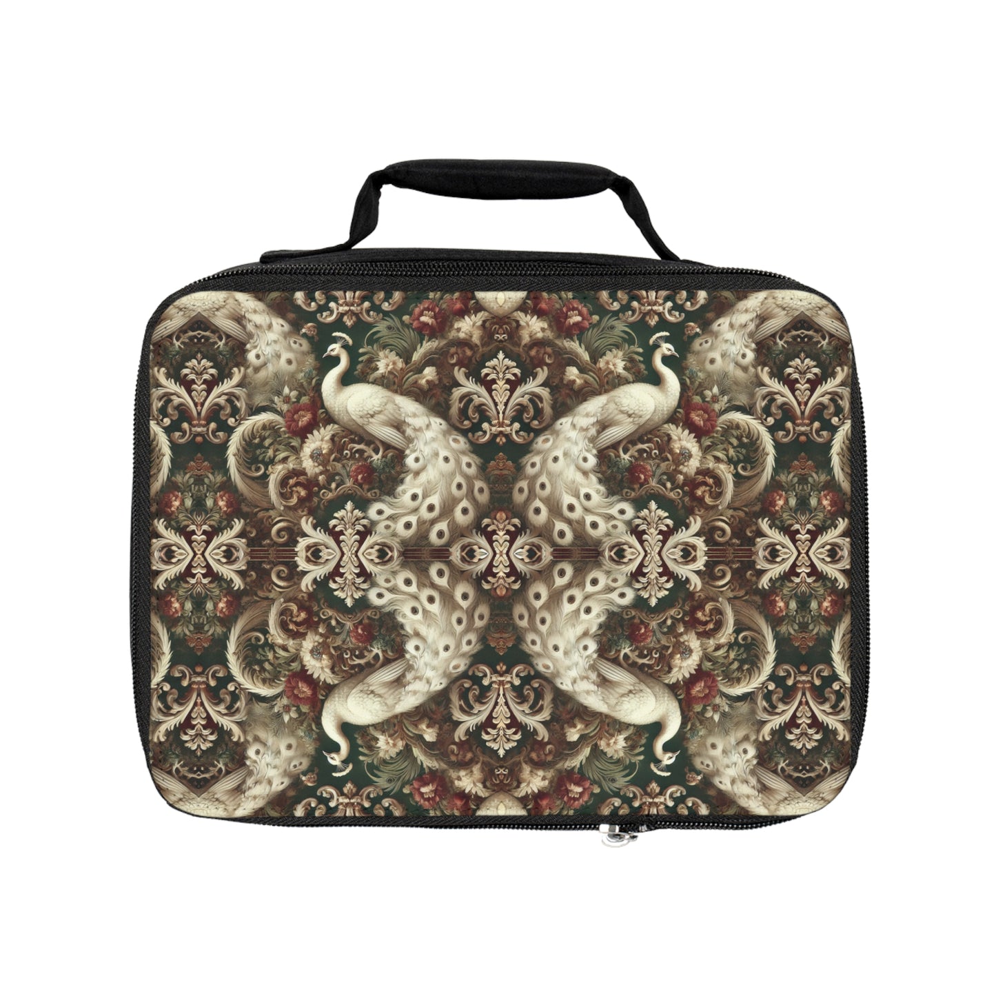 Kaleido White Peacocks Royals Lunch Bag - Eco-Friendly Insulated Tote, Adult and Child Lunchbox / Perfect for Picnics, Beach Outings