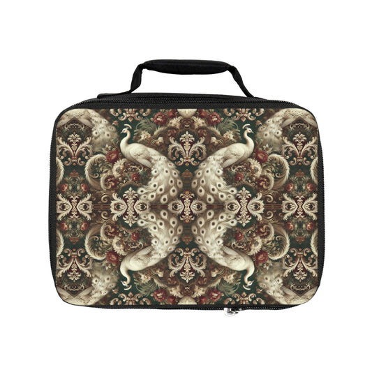 Kaleido White Peacocks Royals Lunch Bag - Eco-Friendly Insulated Tote, Adult and Child Lunchbox / Perfect for Picnics, Beach Outings