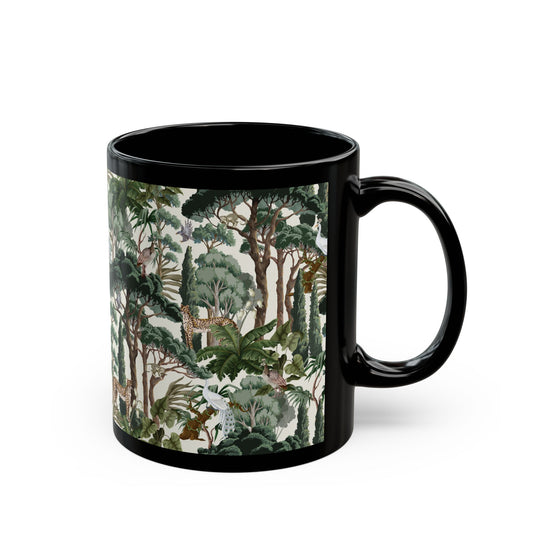 Black Mug (11oz, 15oz), Hiding Peacocks, White