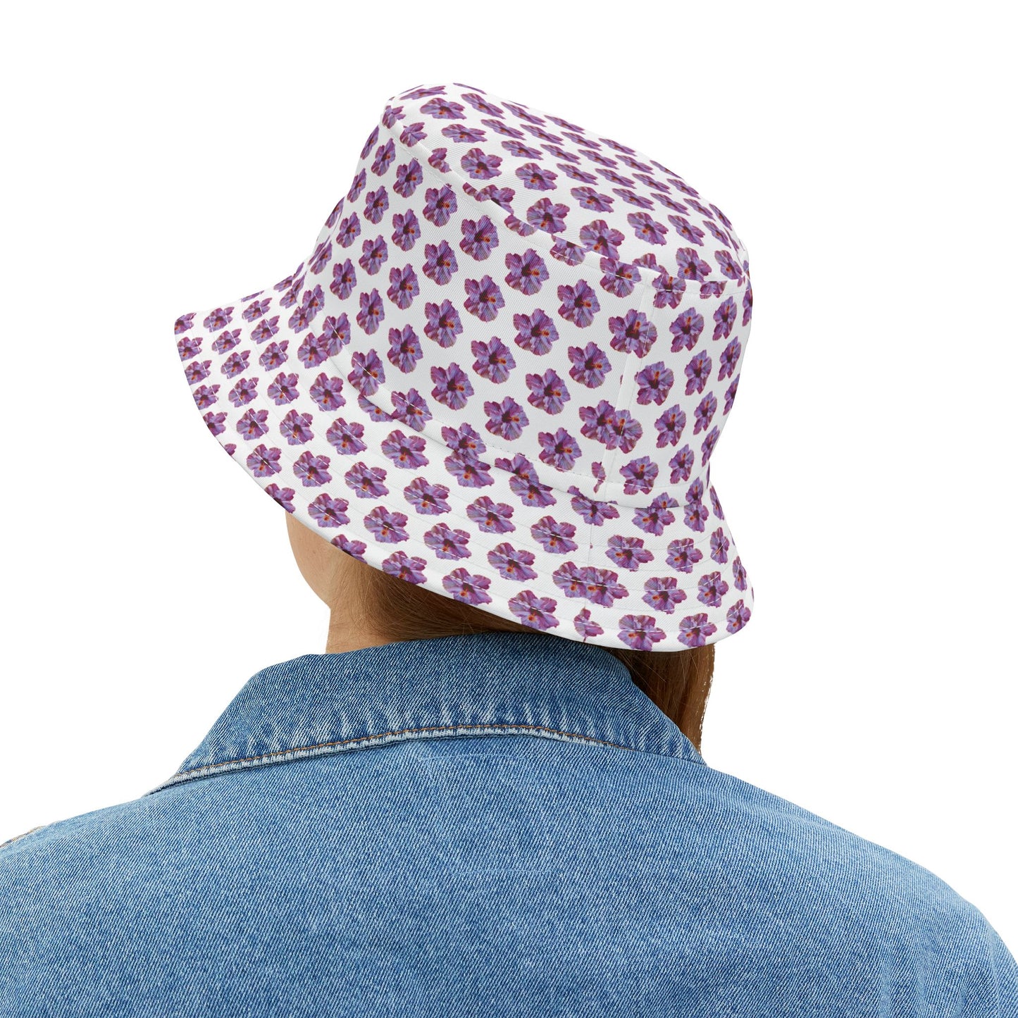 Tropical Polyester Bucket Hat, 2 Sizes - Purple Hibiscus/MICRO