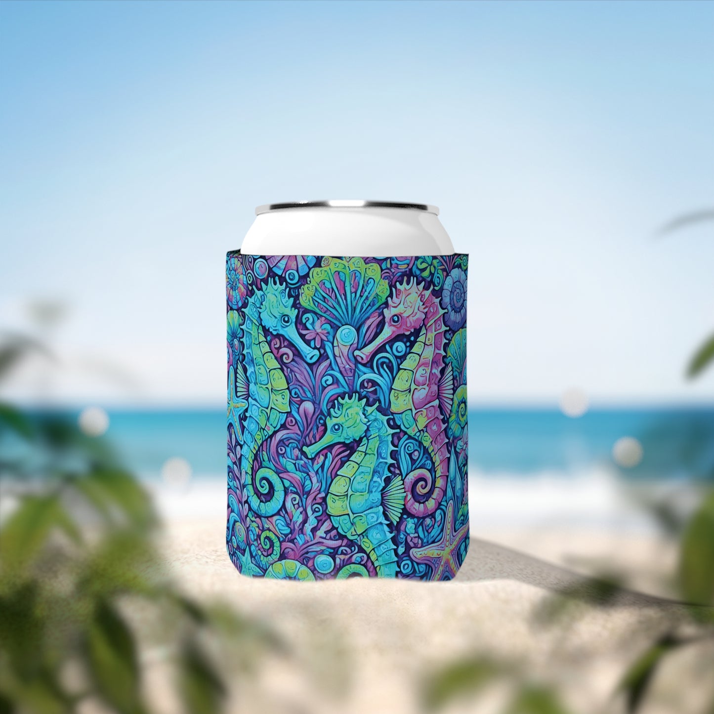 Seahorse Trio/Turquoise Pop Can Cooler Sleeve - Perfect for Outdoor Picnics