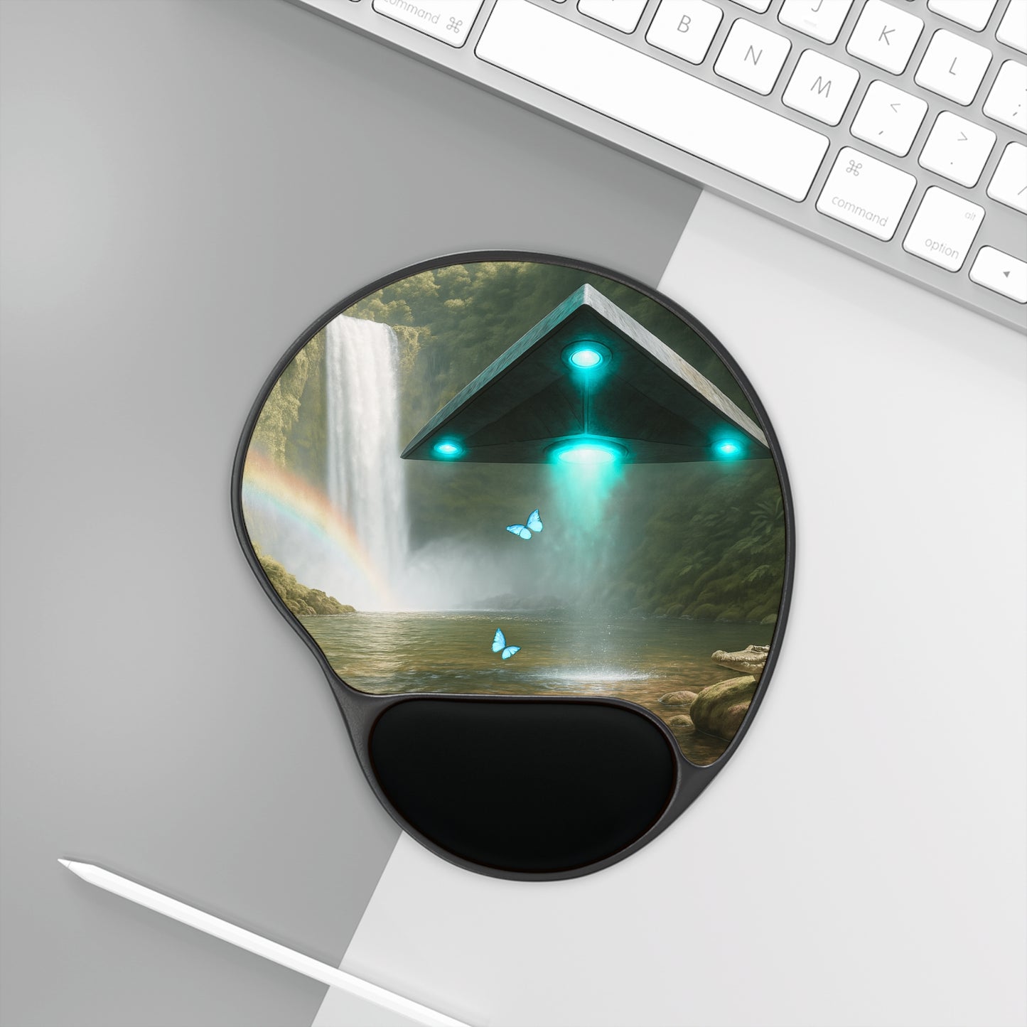 UFO and Waterfall Mouse Pad with Wrist Rest – Ergonomic Design for Comfort and Style