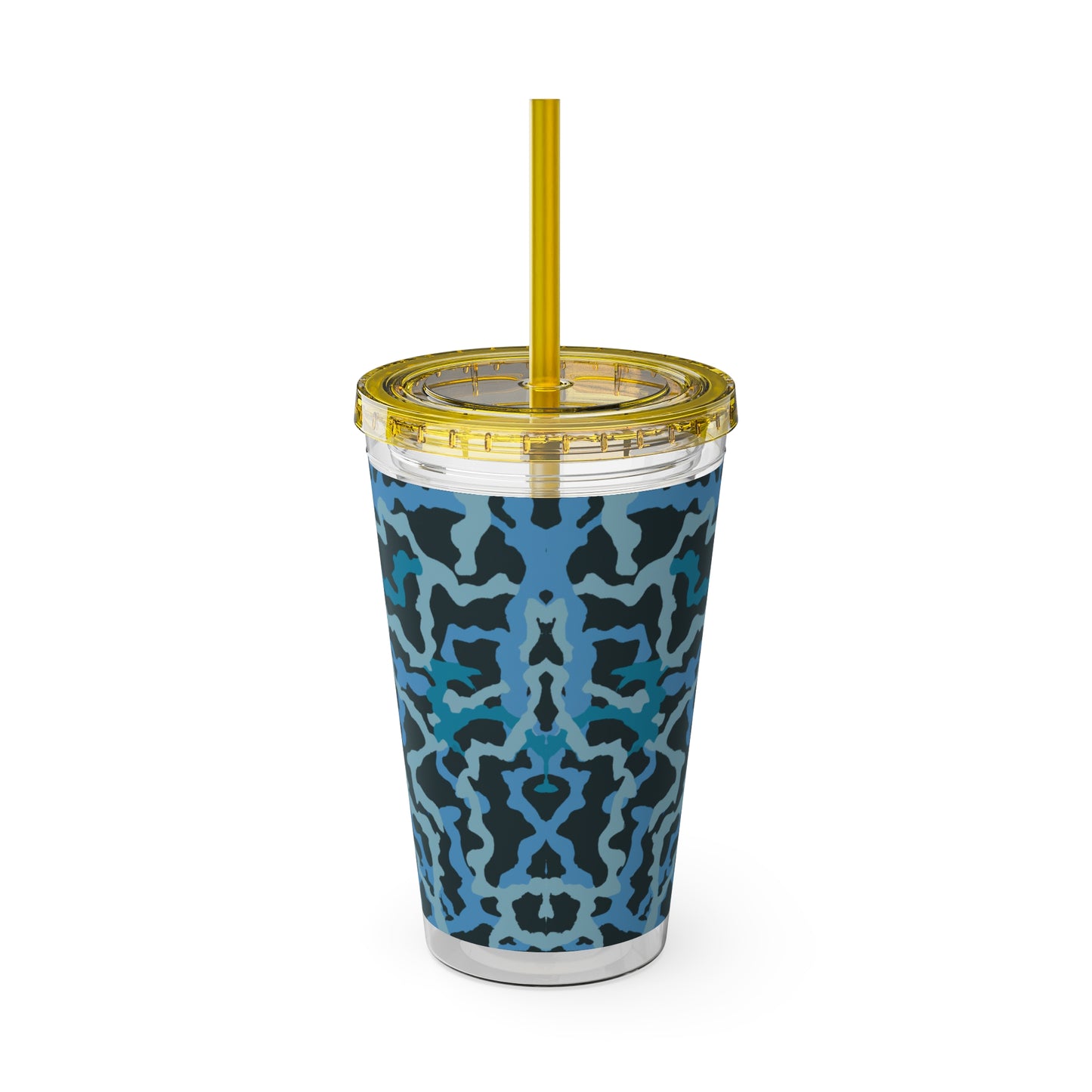 Tropical Tumbler with Straw | 16oz Colorful Travel Cup / Coral Threads, Blue